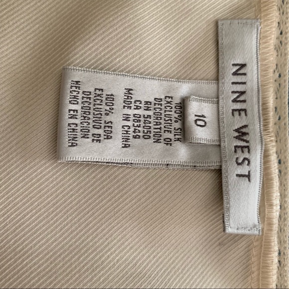 NWT Nine West Cream Printed Button Cami Silk Top - Picture 6 of 7